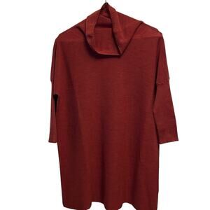 Eileen Fisher Tunic Sweater Burnt Orange Side Vents Cowl Neck Merino Wool Small